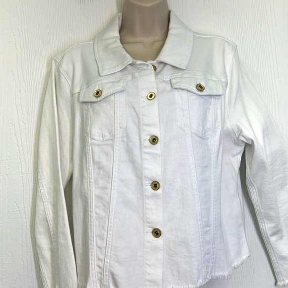 Hilfiger Jeans - White Fringe Gold Button Down Long Sleeve Jean Jacket Size LG - Picture 3 of 12